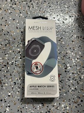 NWT Press Play Mesh Loop Apple Watch Band 45/44/42mm Blue Stainless Steel